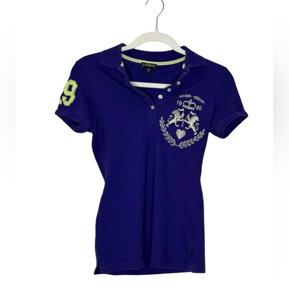 Express Vibrant Purple Cotton Blend Polo Shirt with yellow trim and Logo XS - Picture 2 of 7